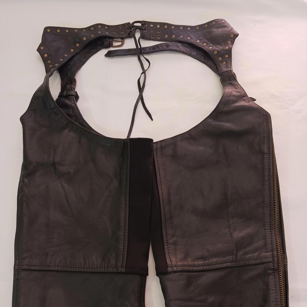 Fieldsheer Brown Leather Studded Motorcycle Chaps.